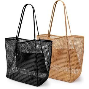 BeachNylon Mesh Tote Bag Black Khaki